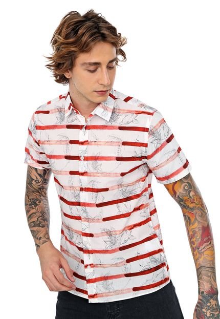 Camisa Colcci Reta Folhagem Branca/Vermelha - Marca Colcci