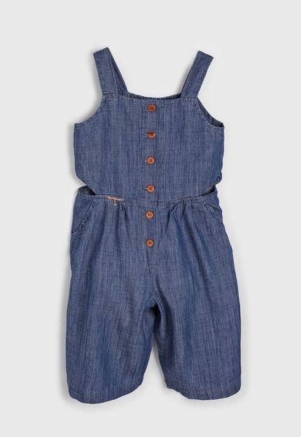 Macacão Jeans Carinhoso Infantil Recortes Azul-Marinho - Marca Carinhoso