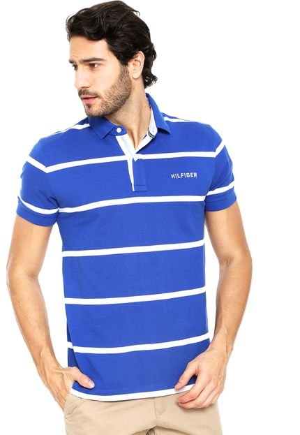 Camisa Polo Tommy Hilfiger Listras Azul - Marca Tommy Hilfiger