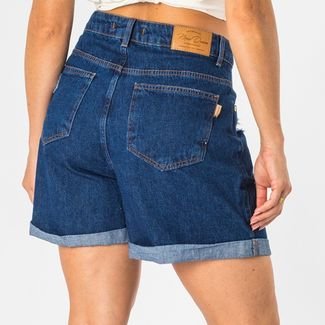 Short Jeans Feminino Desfiado Barra Dobrada Cintura Alta