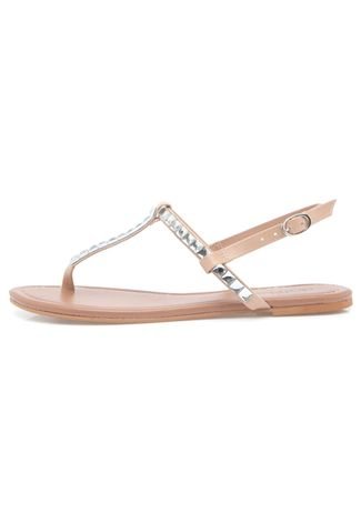 Rasteira DAFITI SHOES Com Pedras Nude - Compre Agora