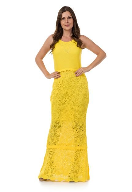 Vestido Pink Tricot Longo Sereia Amarelo - Marca Pink Tricot