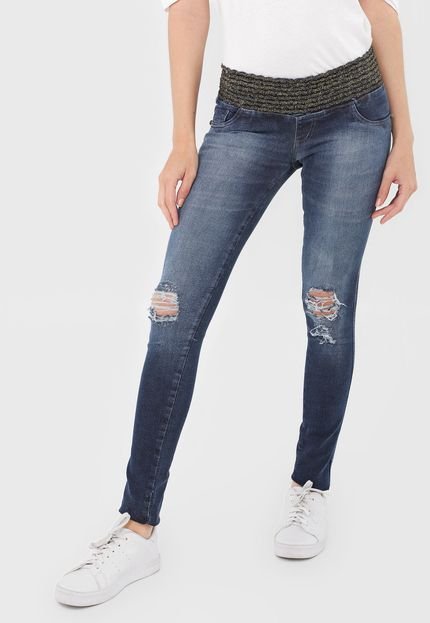 Calça Jeans Biotipo Jegging Lurex Destroyed Azul - Marca Biotipo