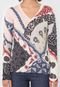 Suéter Tricot Desigual Floral Bege/Azul-Marinho - Marca Desigual