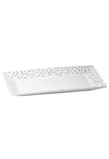 Prato Retangular 38X20Cm Porcelana Rendada Bom Gourmet Branco - Marca Bon Gourmet