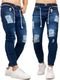 Calça Jeans Masculina Azul Rasgado com Ziper Azul Escuro Ref: 161 - Marca CAMISETERIA TATTOOS