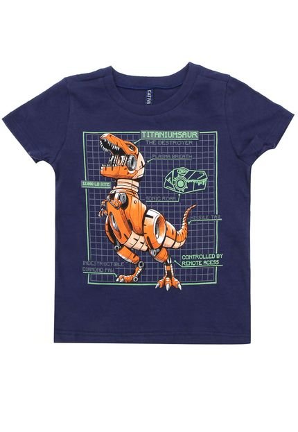Camiseta Cativa Kids Menino Dinossauro Azul-Marinho - Marca Cativa Kids