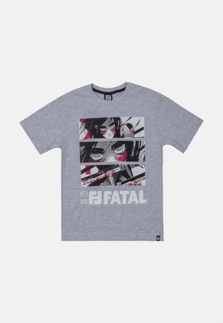 Camiseta Fatal Juvenil Estampada Cinza Mescla