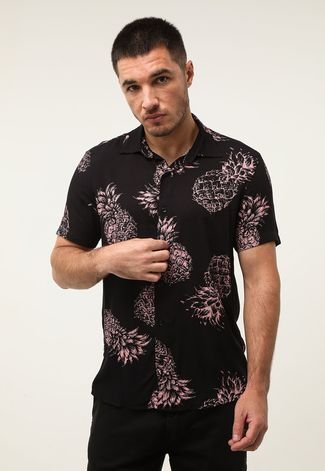 Camisa Guess Reta Hawaiian Pineapple Preta - Compre Agora