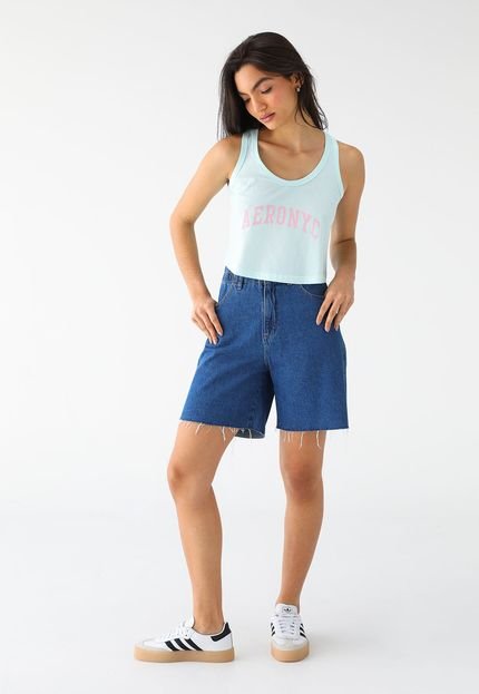 Regata Cropped Aeropostale Reta Estampada Azul - Marca Aeropostale