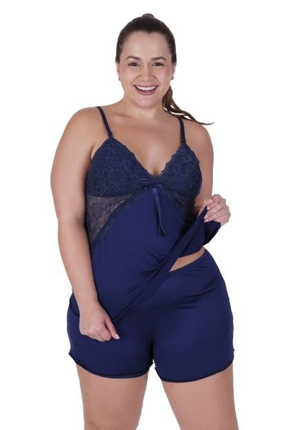 Baby Doll Plus Size Detahe de Renda Adulto Feminino Terra e Mar Marinho - Marca TERRA E MAR MODAS