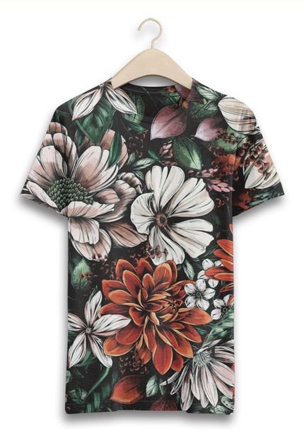 Camiseta Feminina Floral Camisa Premium Original Poliéster Preto - Marca W2 STORE