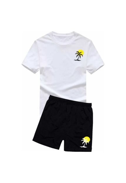 Conjunto Short E Camisa Relaxado Moda Praia Branco Estampado - Marca Relaxado