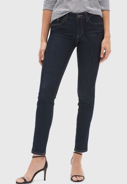 Calça Regular Jeans GAP Skinny Pespontos Azul-Marinho - Marca GAP