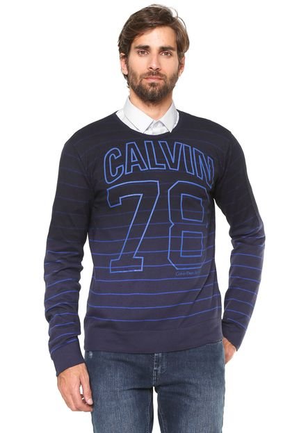 Suéter Calvin Klein Jeans Tricot Listras Azul - Marca Calvin Klein Jeans