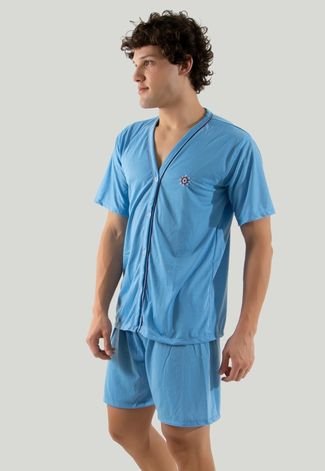 Pijama Masculino Linha Noite Botão Cirúrgico Aberto Azul