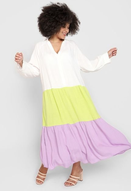 Vestido Chemise Dress to Midi Recortes Colors Branco/Roxo - Marca Dress to