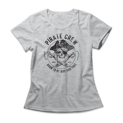 Camiseta Feminina Pirate Skull - Mescla Cinza - Marca Studio Geek 
