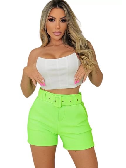 Shorts Summer Body Cintura Alta com cinto Malha Pop Verde Neon - Marca Summer Body