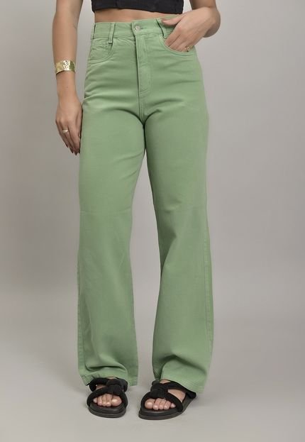 Calça Wide Leg Sarja Femino Colorida Verde Dialogo Jeans - Marca Dialogo Jeans
