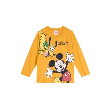 Camiseta Mickey Mouse Em Malha Menino Amarelo Incolor - Marca Brandili