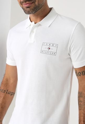Camisa Polo Tommy Hilfiger Reta Logo Branca