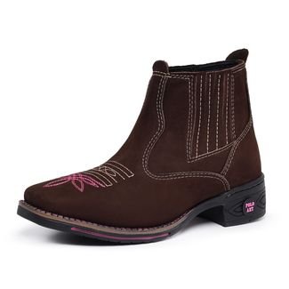 Bota Texana Feminina Bico Quadrado Botina Polo Art Couro Cafe