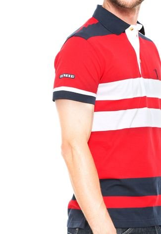 Camisa Polo Aleatory Faixas Vermelha/Branca/Azul