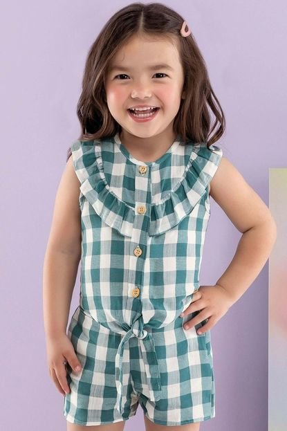 Conjunto Infantil Menina Xadrez com Amarração Colorittá Azul - Marca Colorittá