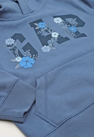 Blusa Infantil de Moletom GAP Logo Floral Azul