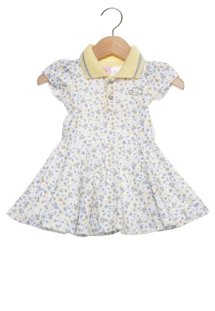 Vestido Polo Curto Lilica Ripilica Floral Strass Infantil Branco/Azul/Amarelo - Marca Lilica Ripilica
