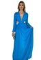 Vestido Longo Micro Tule Manga Longa Abertura Daffine Azul Turquesa - Marca Cia do Vestido