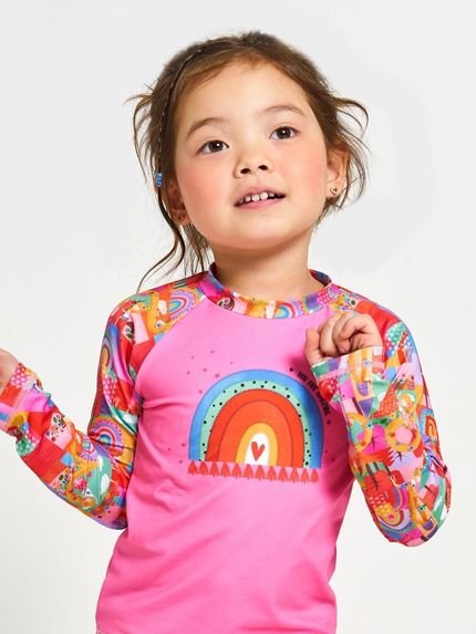 Blusa UV Infantil Menina Estampa Cabelo Encantado  Tam 6 meses a 10 anos  Rosa - Marca Alphabeto