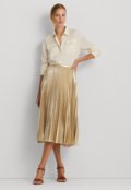 Saia Lauren Ralph Lauren Midi Plissada Metalizada Dourada - Marca Lauren Ralph Lauren