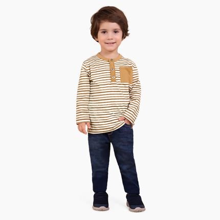Camiseta Infantil Listrada Menino Milon Marrom - Marca Milon