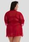 Kit Robe De Tule   Conjunto Lingerie Sexy Plus Size Vermelho - Marca MdMix