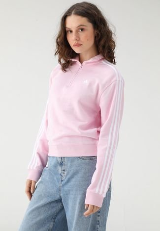 Blusa de Moletom Flanelada Fechada adidas Sportswear Listras Rosa