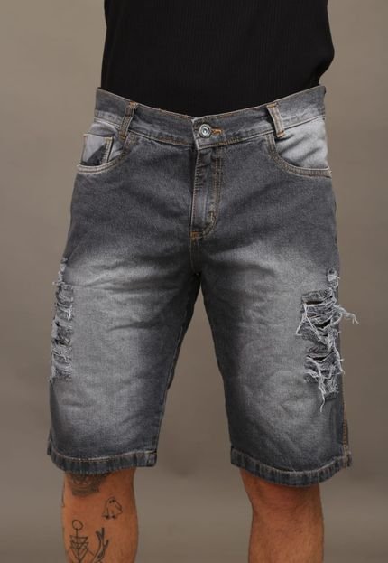 Bermuda Preta Jeans Rasgada Masculina Alleppo Jeans - Marca Alleppo Jeans