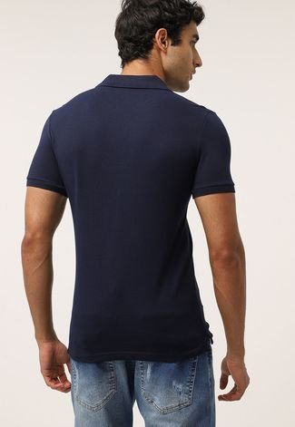 Camisa Polo Lacoste Reta Logo Azul-Marinho