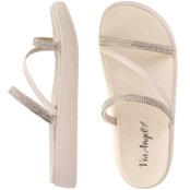 Chinelo Feminino Papete Slide Strass  Tamanco Confortável Leve Anatômico Via Angel 7503.  Off White - Marca VIA ANGEL