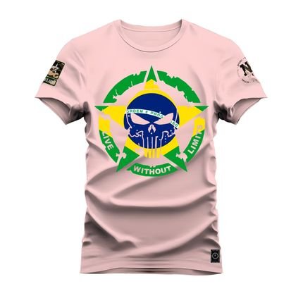 Camiseta Plus Size Algodão Estampada Premium Estrela Nacional  - Rosa - Marca Nexstar