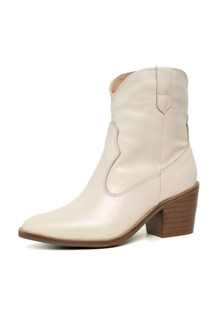 Bota Western Texana Bico Fino Cano Curto Country Couro Off White Tellini Store - Marca TELLINI STORE