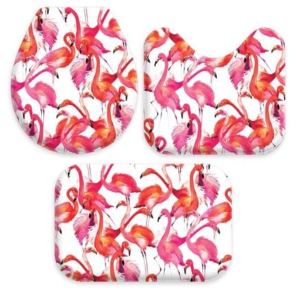 Kit 3 Tapetes Decorativos para Banheiro Wevans Flamingo Off White - Marca Wevans