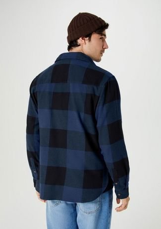 Camisa Comfort em Algodão com Estampa Xadrez Azul