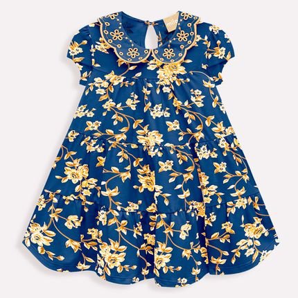 Vestido Bebê Menina Milon com Estampa de Flores Azul - Marca Milon