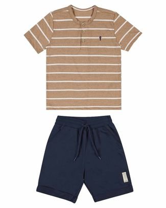 Conjunto Camisa Listrada e Bermuda Infantil Masculino Onda Marinha