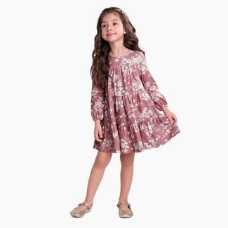 Vestido Infantil Menina Estampa de Flores Milon Rosa