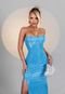 Vestido Longo Tomara que Caia Madrinhas com Fenda Majestic  Azul Serenity - Marca Cia do Vestido