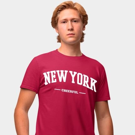 Camisa Camiseta Genuine Grit Masculina Estampada Algodão 30.1 New York - M - Bordo - Marca Genuine