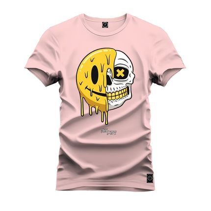 Camiseta Plus Size Estampada Unissex Macia Confortável Premium Caveira Emoji - Rosa - Marca Nexstar